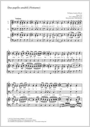 Due pupille amabili Notturno Partition, édition séparée avec recueil de musique chorale