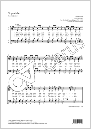 Gegenliebe Partitur, Einzelausgabe aus Chorbuch