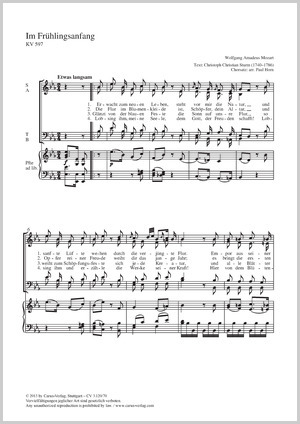 Wolfgang Amadeus Mozart: Im Frühlingsanfang - Noten | Carus-Verlag