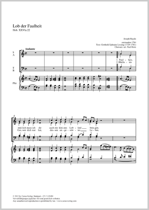 Lob der Faulheit Partitur, Einzelausgabe aus Chorbuch