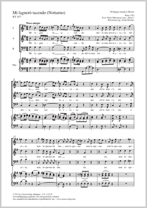 Mi lagnerò tacendo Notturno Partitur, Einzelausgabe aus Chorbuch