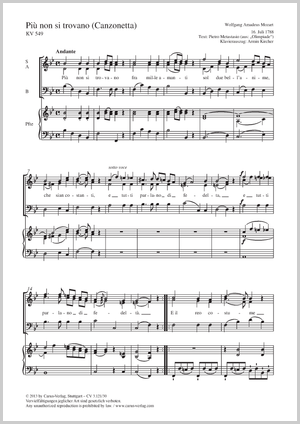 Più non si trovano Canzonetta Partitur, Einzelausgabe aus Chorbuch