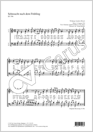 Sehnsucht nach dem Frühling Partition, édition séparée avec recueil de musique chorale