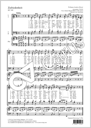 Wolfgang Amadeus Mozart / Paul Horn (arr.): Zufriedenheit - Noten | Carus-Verlag
