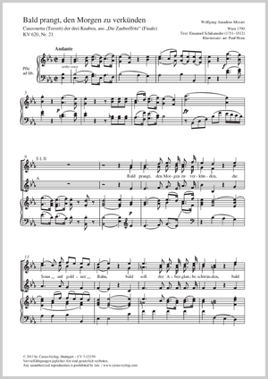 Wolfgang Amadeus Mozart: Bald prangt, den Morgen zu verkünden - Noten | Carus-Verlag