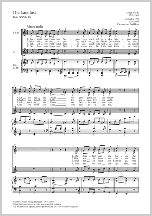 Die Landlust Partition, édition séparée avec recueil de musique chorale