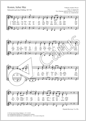 Komm, lieber Mai Partitur, Einzelausgabe aus Chorbuch