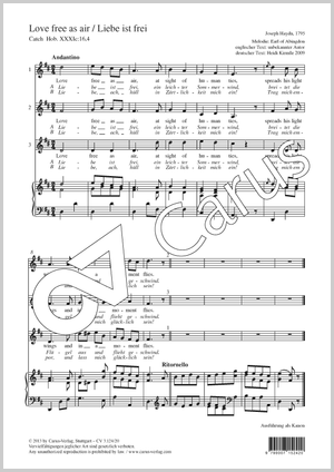 Love free as air (Liebe ist frei) Partitur, Einzelausgabe aus Chorbuch