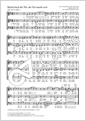 Willem Winschuh (arr.): Macht hoch die Tür, die Tor macht weit - Noten | Carus-Verlag