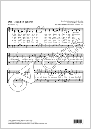 Der Heiland ist geboren Score, separate edition from a choral collection, F major, In dieser Ausgabe / in this edition: Coro SAM