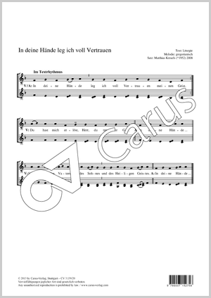In deine Hände leg ich voll Vertrauen Partition, édition séparée avec recueil de musique chorale