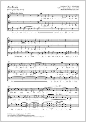 Ave Maria Hommage à Zoltán Kodály Partitur, Einzelausgabe aus Chorbuch