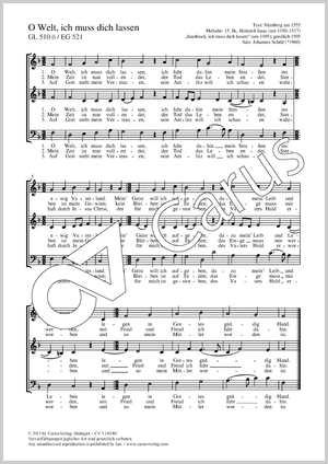 O Welt, ich muss dich lassen Partition, édition séparée avec recueil de musique chorale