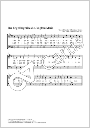 Der Engel begrüßte die Jungfrau Maria Partition, édition séparée avec recueil de musique chorale