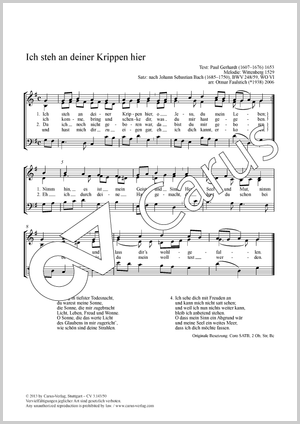 Ich steh an deiner Krippen hier Score, separate edition from a choral collection