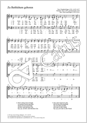 Zu Bethlehem geboren Score, separate edition from a choral collection