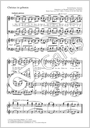 Christus ist geboren Partition, édition séparée avec recueil de musique chorale