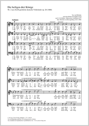Die heiligen drei Könige Score, separate edition from a choral collection