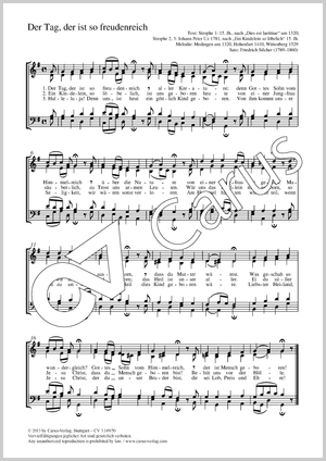 Der Tag, der ist so freudenreich Score, separate edition from a choral collection