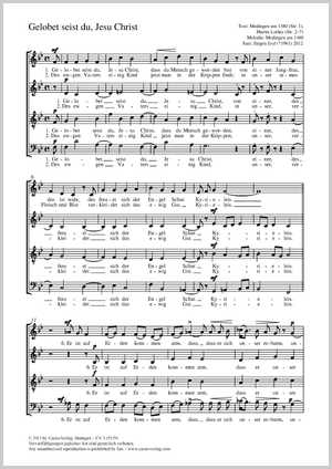 Gelobet seist du, Jesu Christ Partition, édition séparée avec recueil de musique chorale