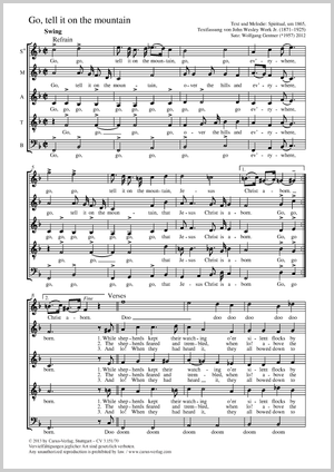 Go, tell it on the mountain Score, separate edition from a choral collection