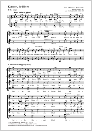 Kommet, ihr Hirten Score, separate edition from a choral collection