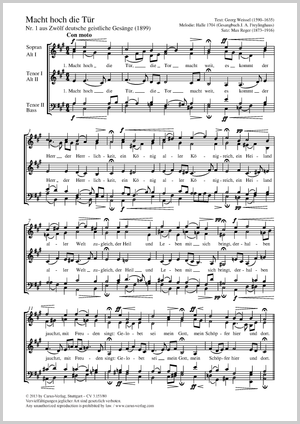 Macht hoch die Tür (Adventlied) aus: Zwölf deutsche geistliche Gesänge Score, separate edition from a choral collection