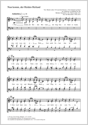 Nun komm, der Heiden Heiland Partition, édition séparée avec recueil de musique chorale