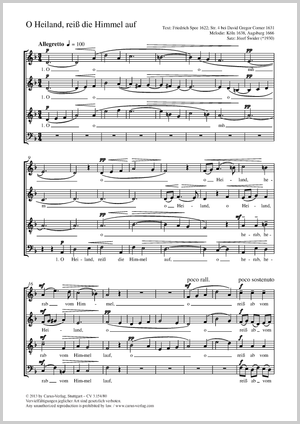 O Heiland, reiß die Himmel auf Score, separate edition from a choral collection