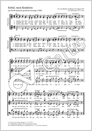 Max Reger: Schlaf', mein Kindelein (Weihnachtslied) - Noten | Carus-Verlag