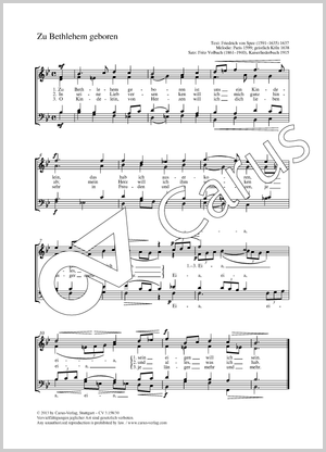 Zu Bethlehem geboren Score, separate edition from a choral collection