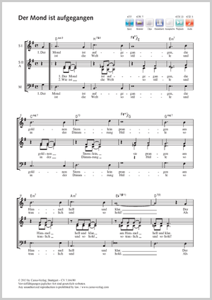 Tilman Jäger (arr.): Der Mond ist aufgegangen - Noten | Carus-Verlag