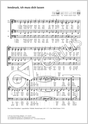 Bobbi Fischer (arr.): Innsbruck, ich muss dich lassen - Noten | Carus-Verlag