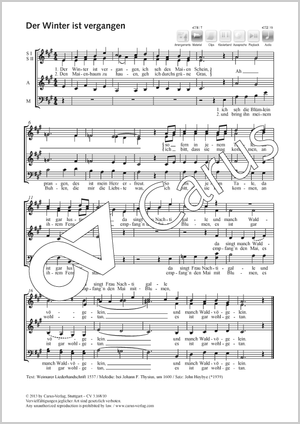 Der Winter ist vergangen Partition, édition séparée avec recueil de musique chorale, la majeur, In dieser Ausgabe / in this edition: Coro SSAM