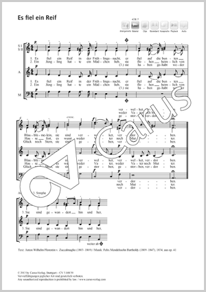 Es fiel ein Reif Score, separate edition from a choral collection, In dieser Ausgabe / in this edition: Coro SSAM