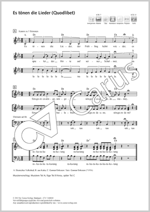 Es tönen die Lieder Quodlibet Partition, édition séparée avec recueil de musique chorale