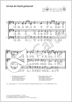 Ich hab die Nacht geträumet Score, separate edition from a choral collection