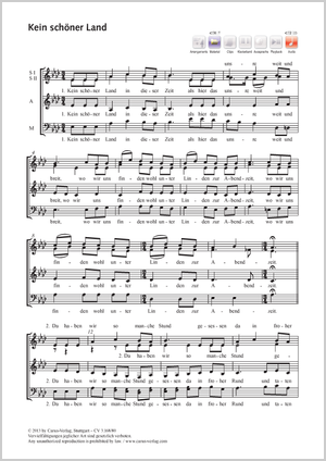 Kein schöner Land Partition, édition séparée avec recueil de musique chorale