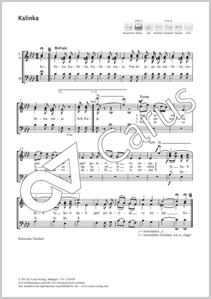 Kalinka Partition, édition séparée avec recueil de musique chorale
