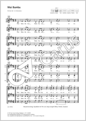 Wai Bamba Partition, édition séparée avec recueil de musique chorale