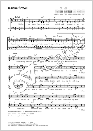 Jamaica farewell Score, separate edition from a choral collection