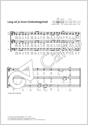 Lang zal je leven Partitur, Einzelausgabe aus Chorbuch