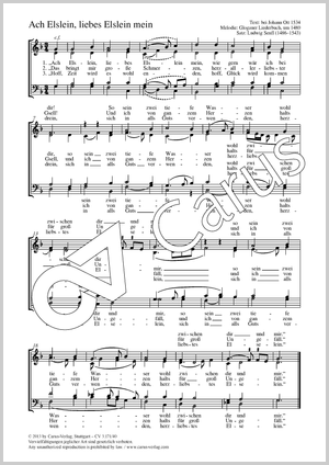 Ach Elslein, liebes Elslein mein Partition, édition séparée avec recueil de musique chorale