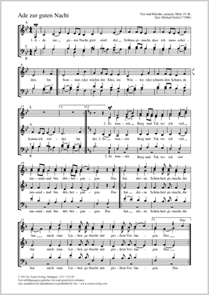 Ade zur guten Nacht Partition, édition séparée avec recueil de musique chorale