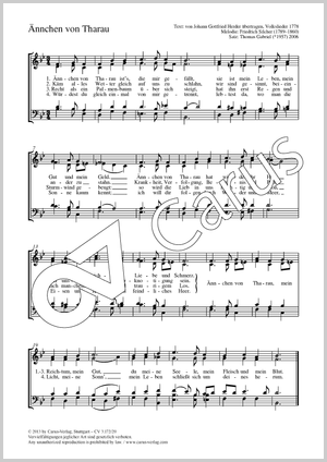 Ännchen von Tharau Partitur, Einzelausgabe aus Chorbuch