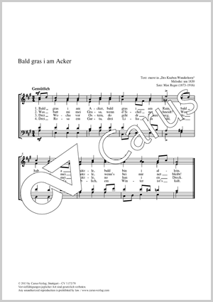 Max Reger: Bald gras i am Acker - Noten | Carus-Verlag