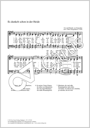 Es dunkelt schon in der Heide Partitur, Einzelausgabe aus Chorbuch