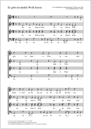 Es geht ein dunkle Wolk herein Partition, édition séparée avec recueil de musique chorale