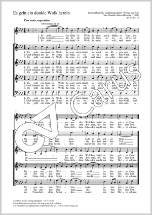 Es geht ein dunkle Wolk herein Partitur, Einzelausgabe aus Chorbuch