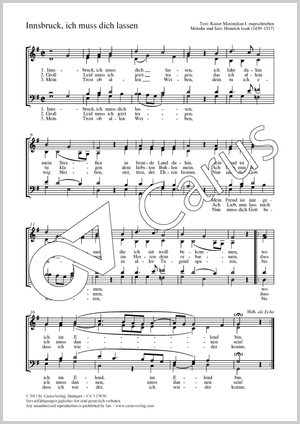 Innsbruck, ich muß dich lassen Score, separate edition from a choral collection